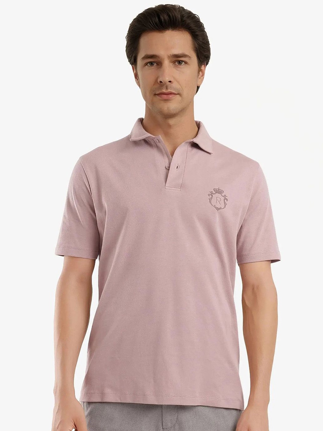 

RARE RABBIT Men Solid Polo Collar Cotton Oversized T-shirt, Mauve