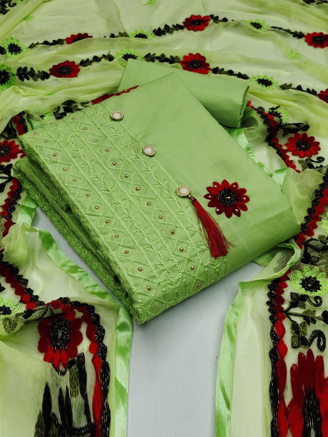

Suha Unstitched Dress Material, Green