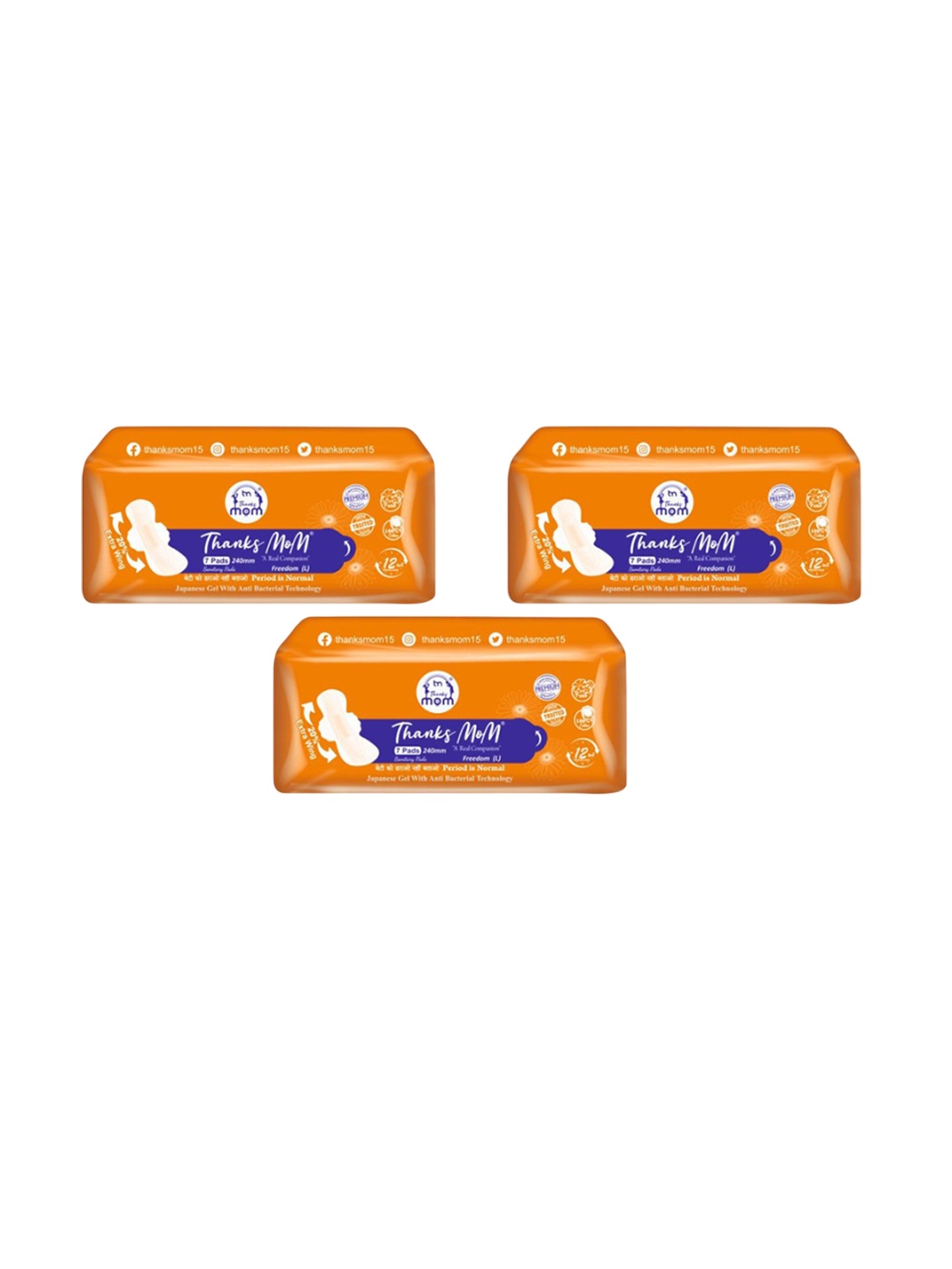 

THANKS MOM Freedom Set Of 3 Leakproof Disposable Sanitary Napkins - L - 7 Pcs Each, White