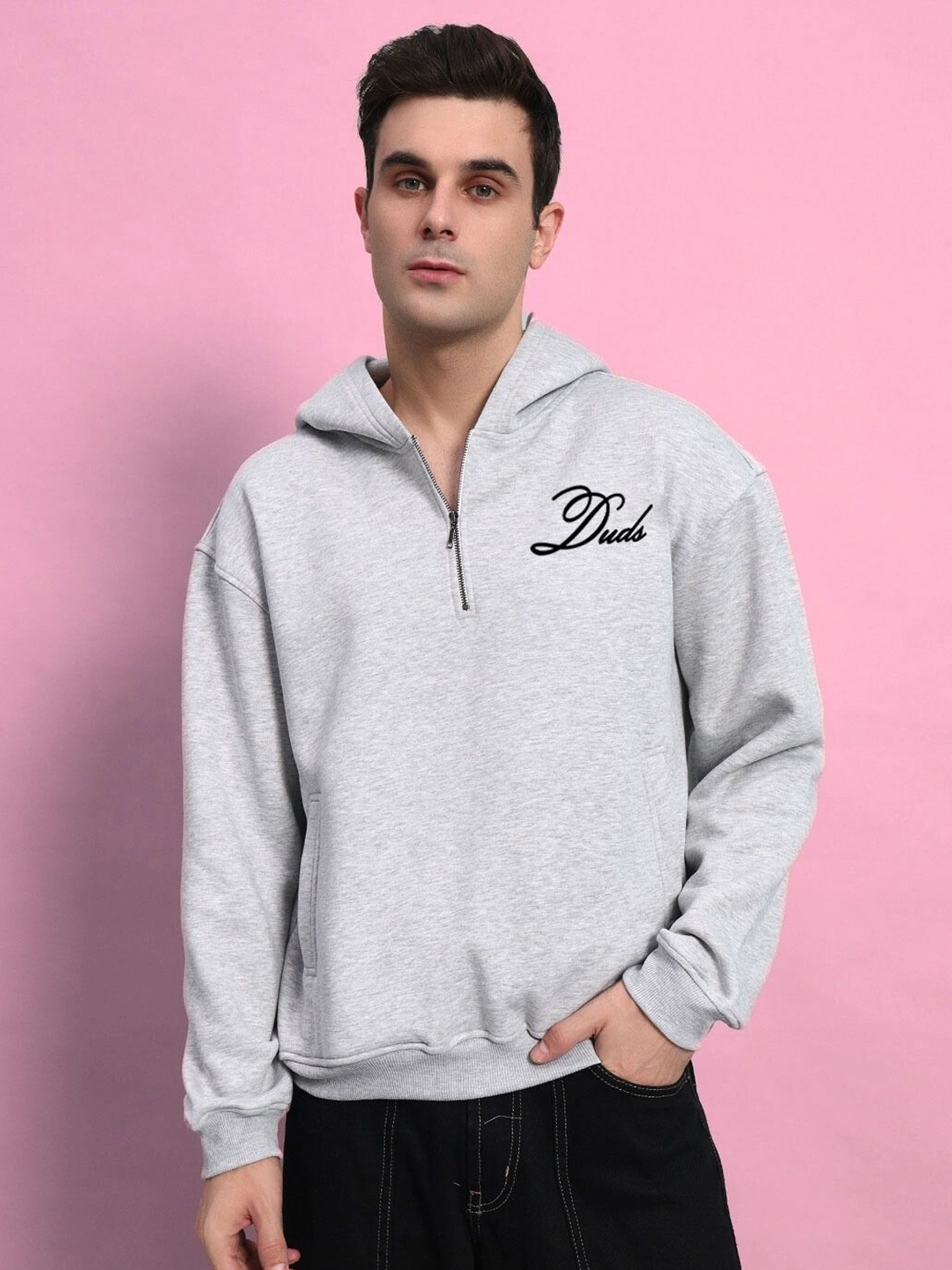

WEARDUDS Men Hooded Pullover Sweatshirt, Grey melange