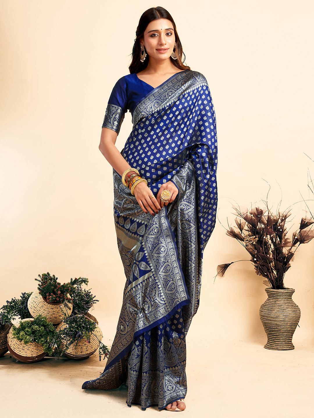 

KALINI Woven Design Banarasi Saree, Blue