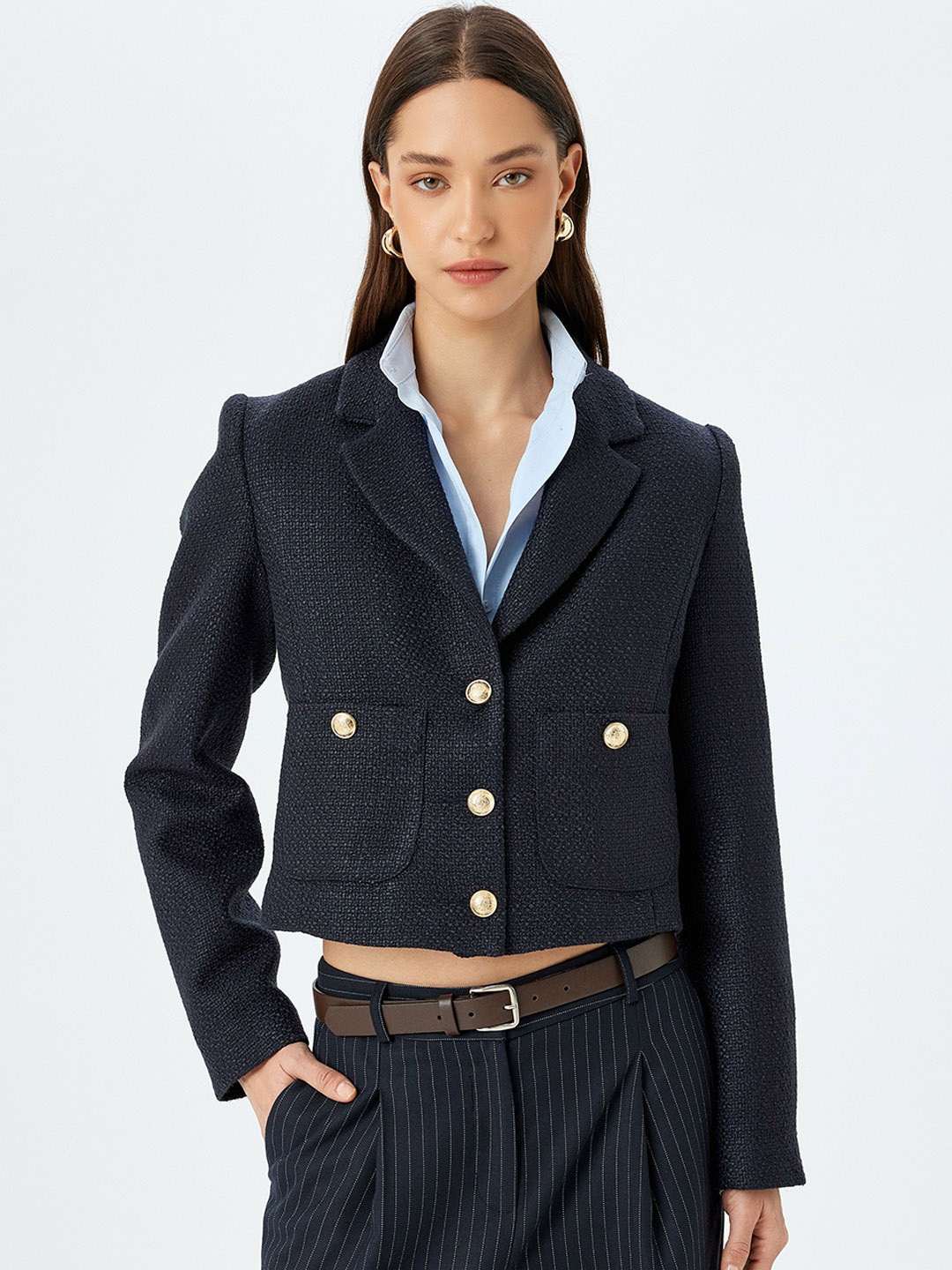 

Koton Notched Lapel Double Breasted Blazer, Navy blue