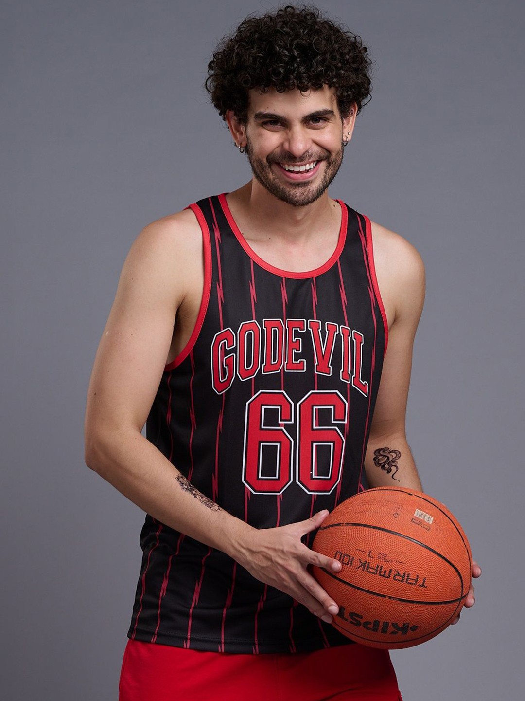 

GO DEVIL Men Cotton Printed Round Neck Sleeveless Innerwear Gym Vest 940, Black