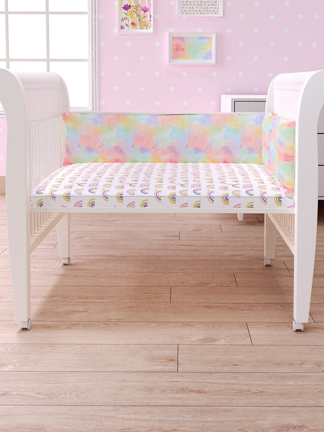 

Fancy Fluff Infant Girls Printed Cot Half Bumper, Pink