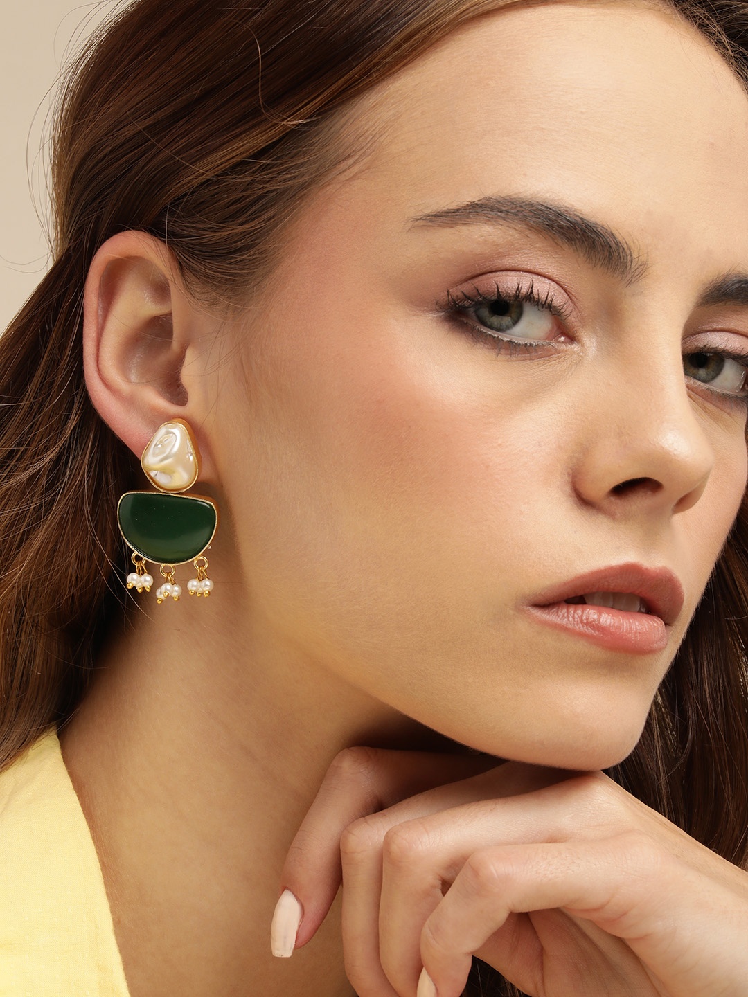 

Anouk Gold-Plated Beaded Geometric Drop Earrings, Green