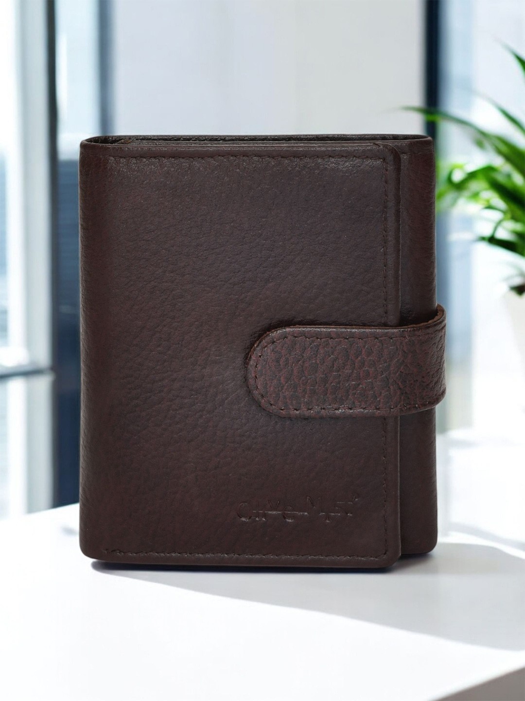 

OLIVE MIST Men Leather Three Fold Wallet, Brown