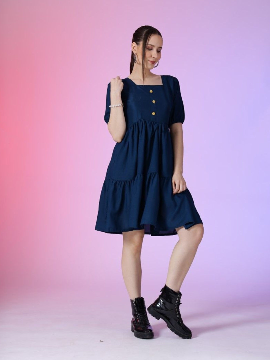 

Krunal Raiyani Women Fit & Flare Dress, Blue
