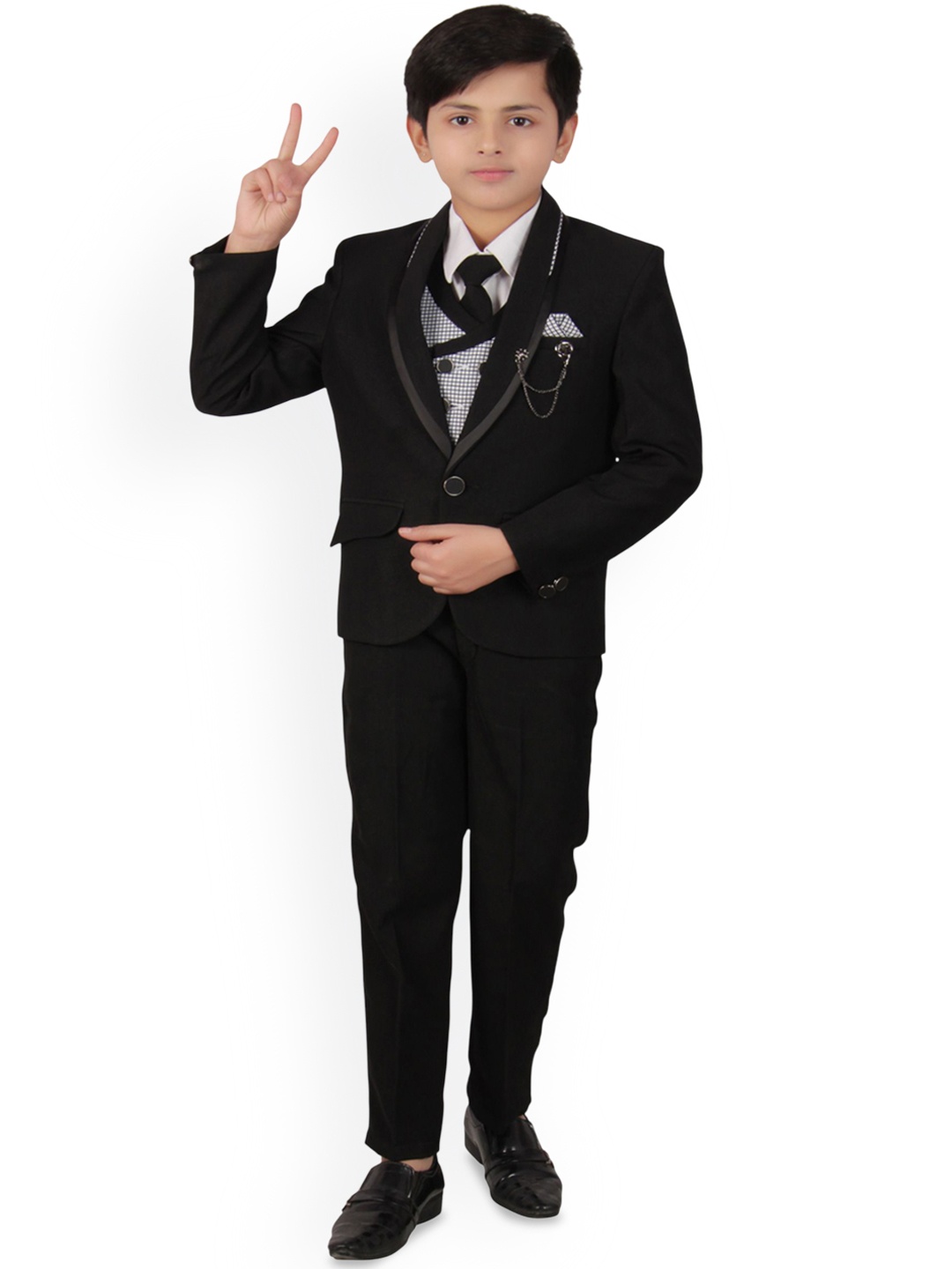 

BAESD Boys Single-Breasted 5 Pieces Suit, Black