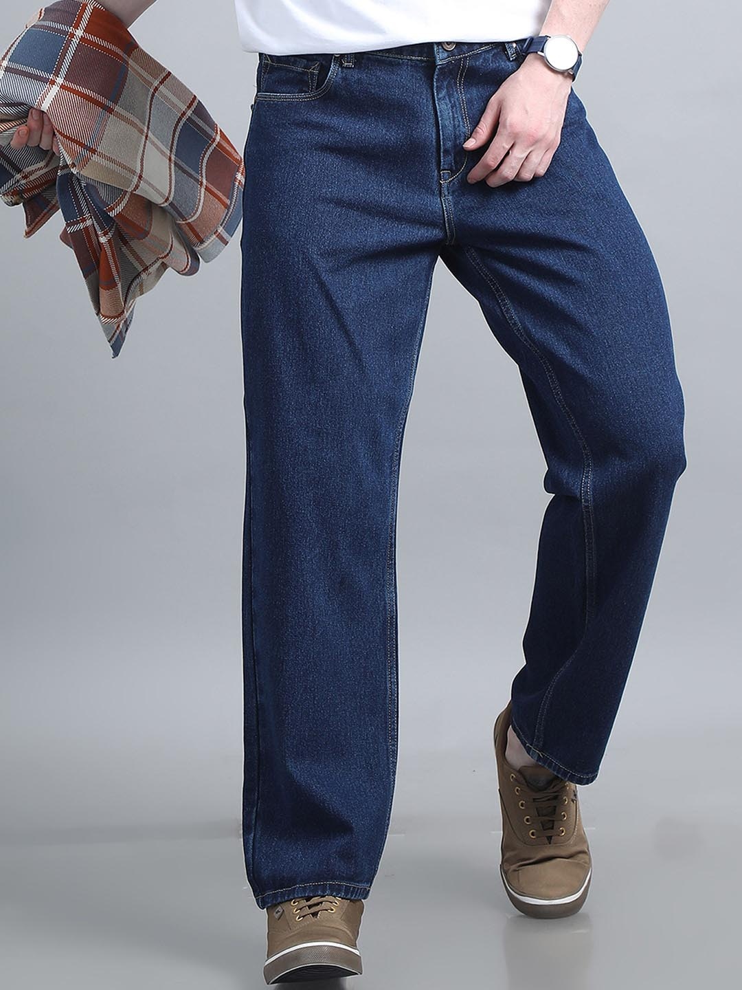 

The Roadster Lifestyle Co Men Pure Cotton Straight Fit Mid-Rise Jeans, Blue