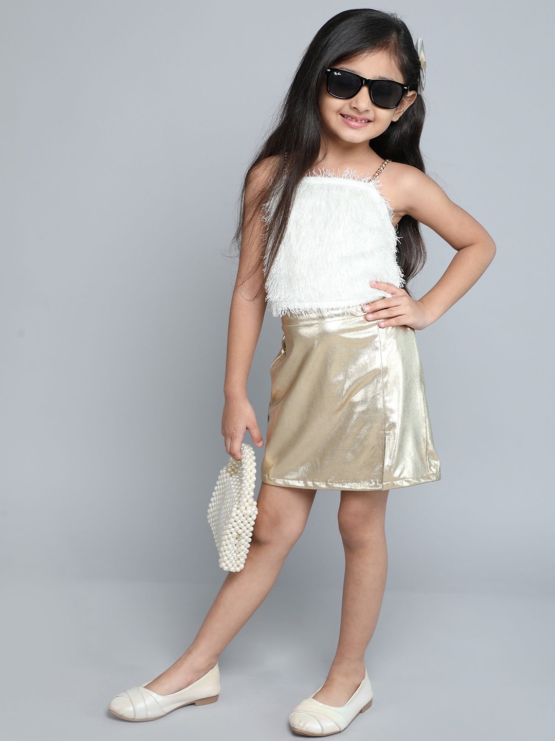 

taffykids Girls Top with Skirt, White