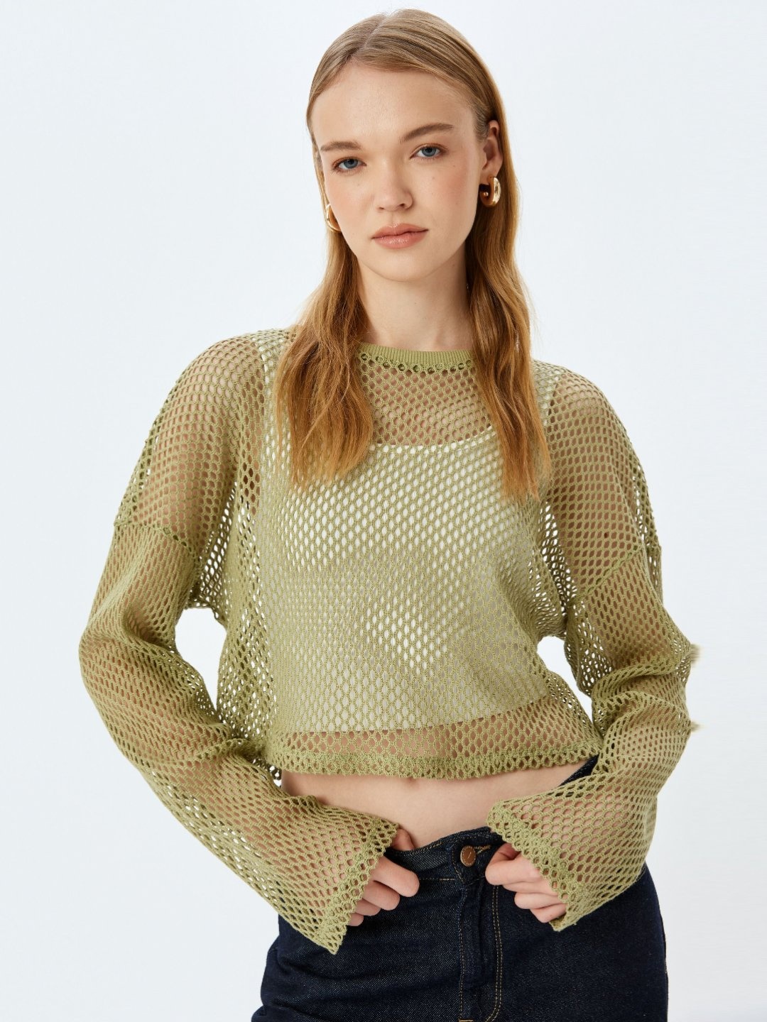 

Koton Women Henley Neck Extended Sleeves Pockets T-shirt, Khaki