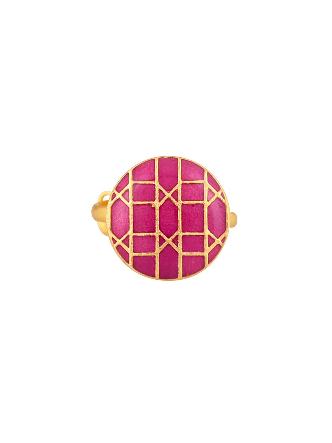 

House of Pataudi Gold-Plated Enamelled Anti-Tarnish Adjustable Finger Ring