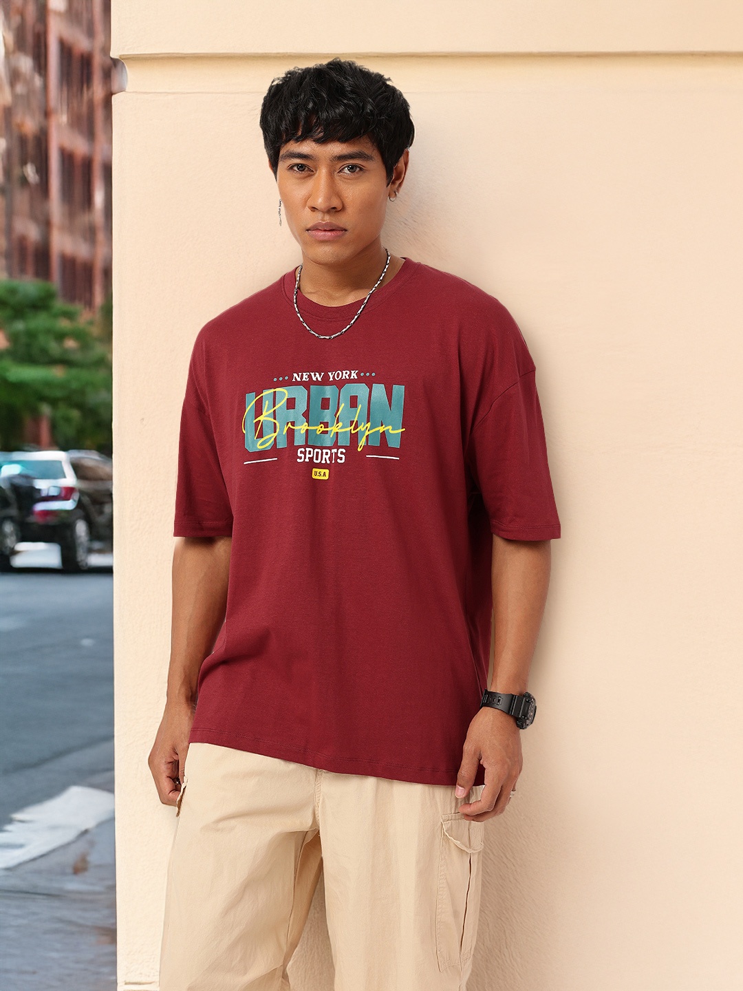 

Kook N Keech Urban Cool Printed Oversized T-shirt, Maroon