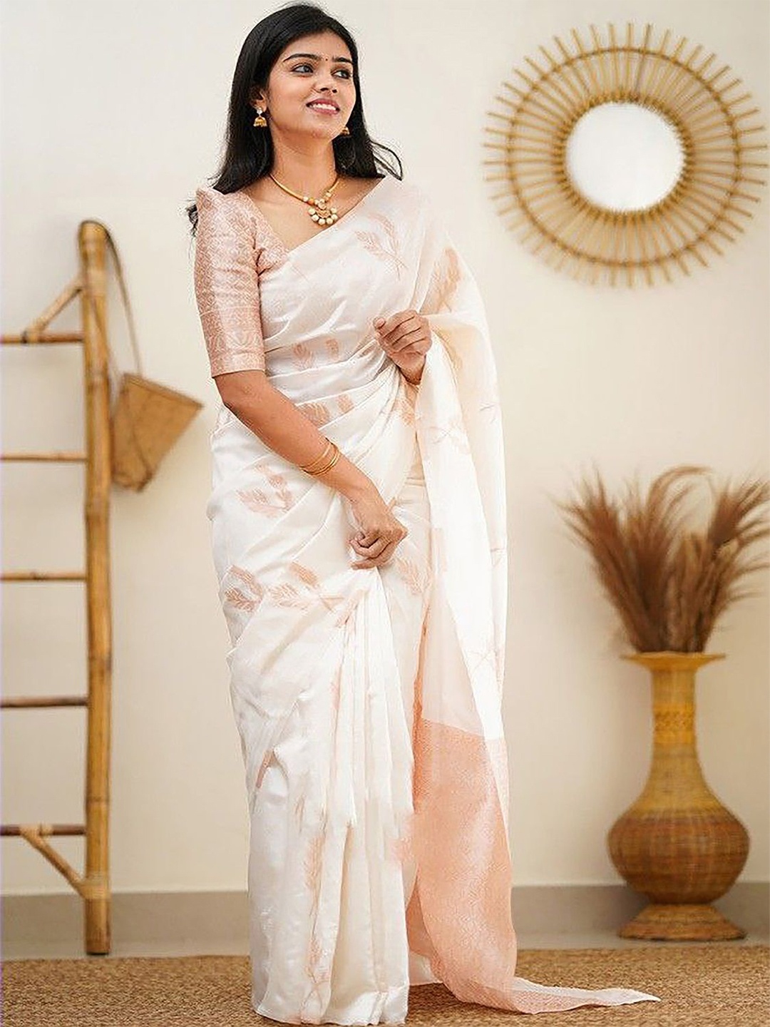 

Anouk Floral Woven Design Zari Kanjeevaram Saree, White