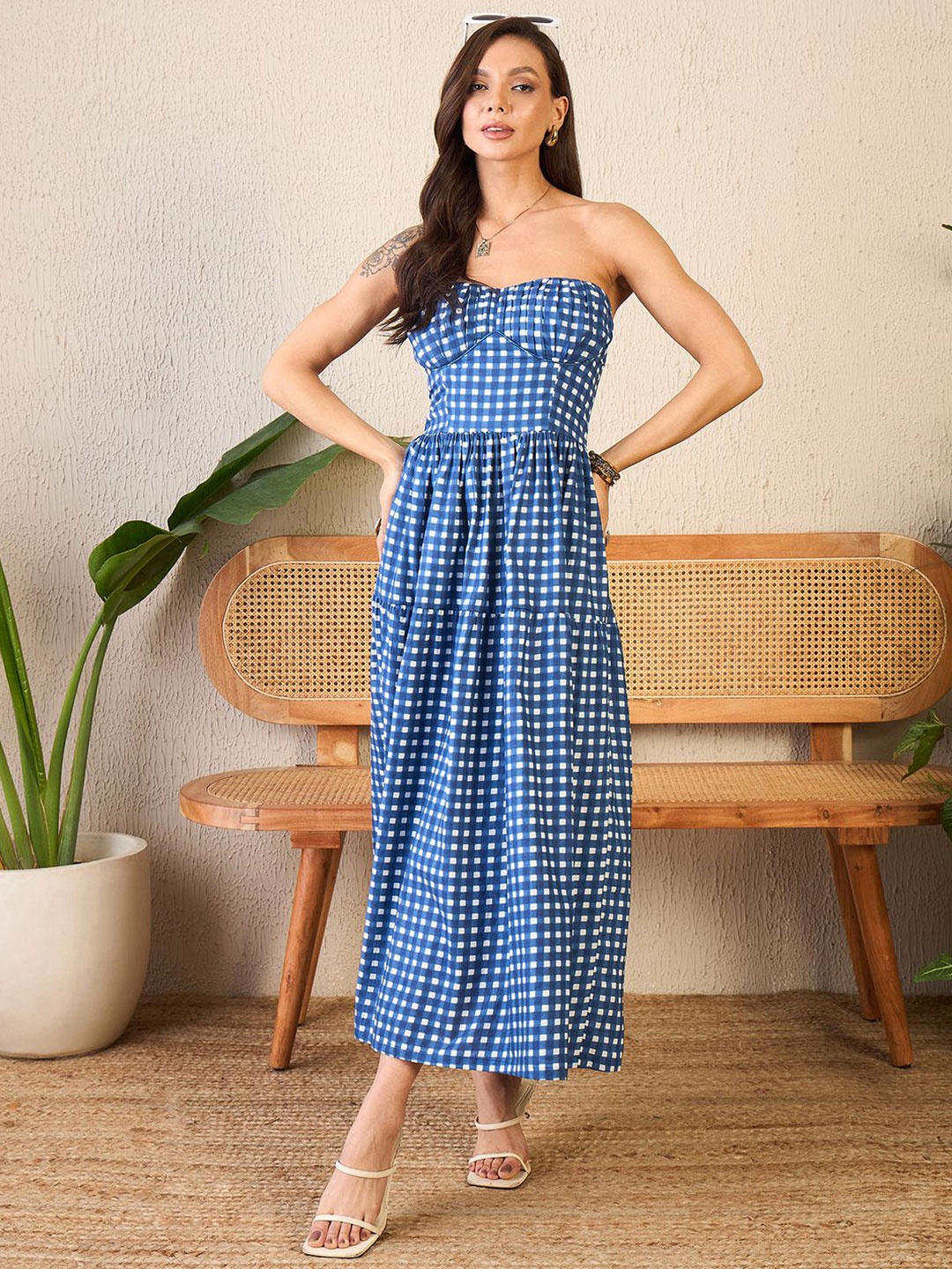 

Uptownie Corset Style Cotton Poplin Midi Dress, Blue