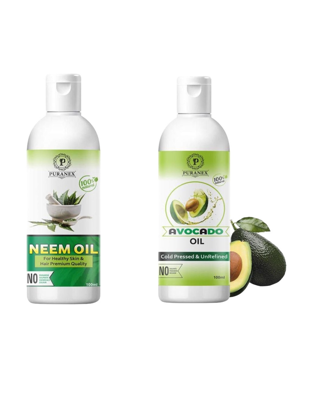 

Puranex Set Of 2 Pure Neem Oil & Avacado Oil-100 ml Each, Transparent
