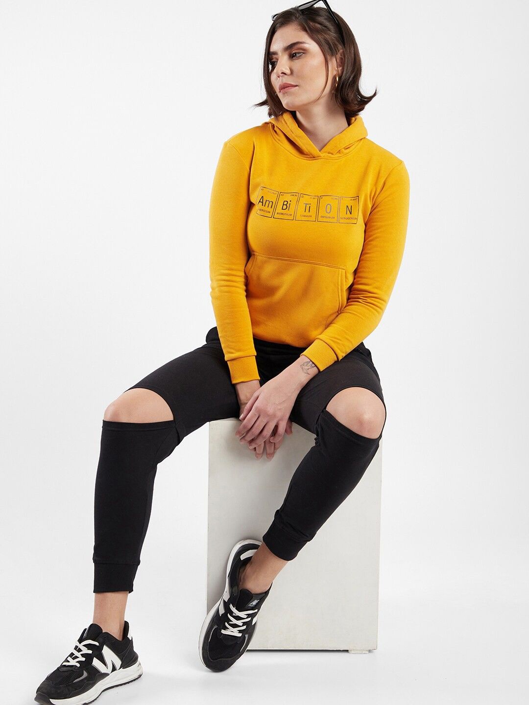 

Campus Sutra Women Printed Hooded Pullover Cotton Sweatshirt, Yellow
