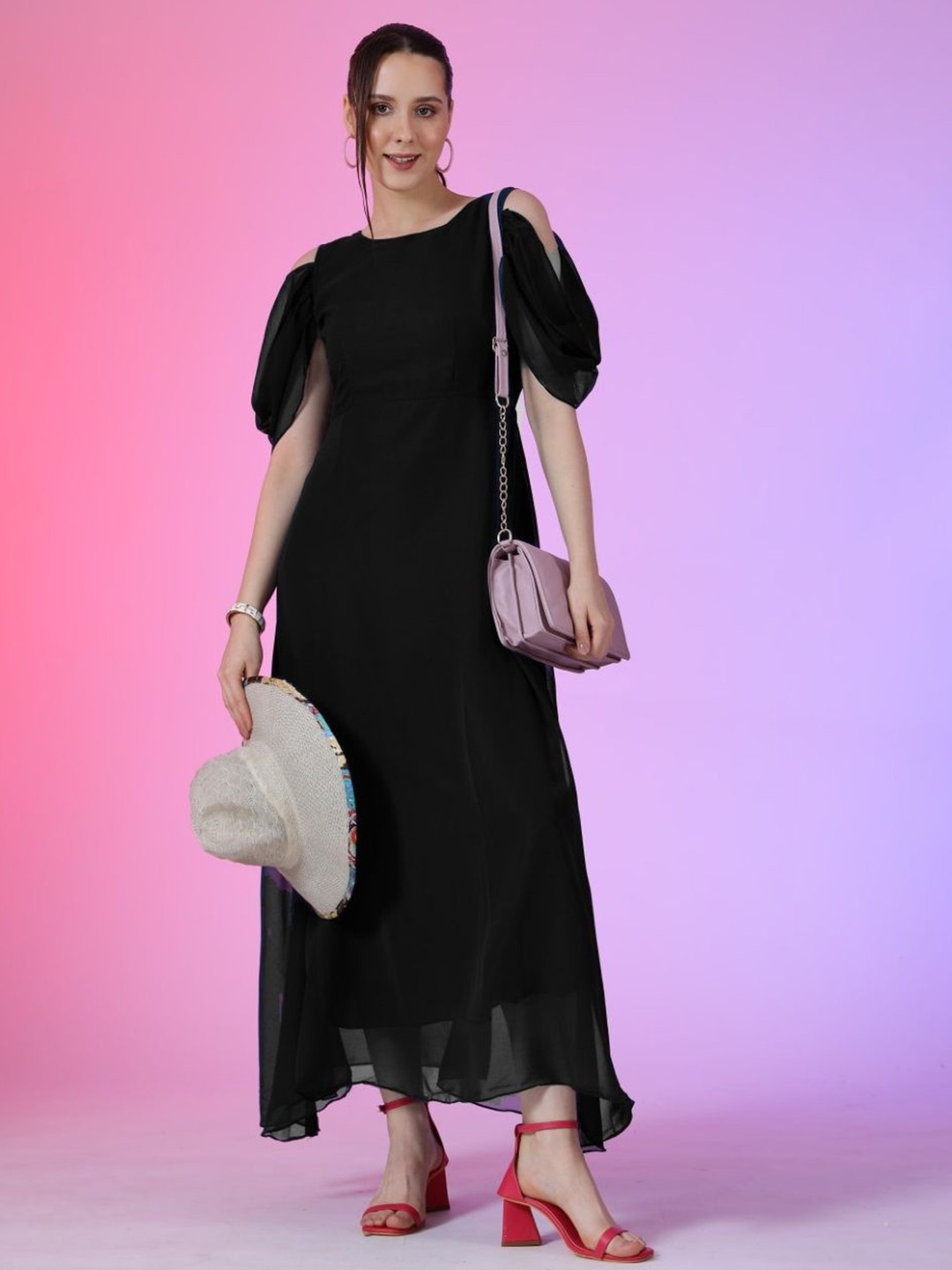 

Raiyani Enterprise Women Bell Sleeve Fit & Flare Maxi Dress, Black
