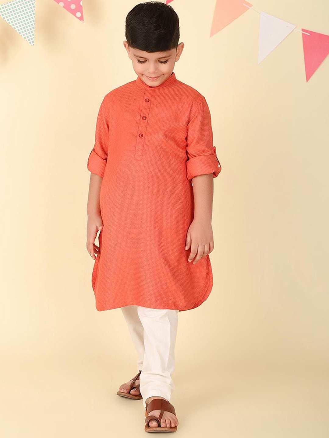

Fabindia Boys Thread Work Kurta, Coral