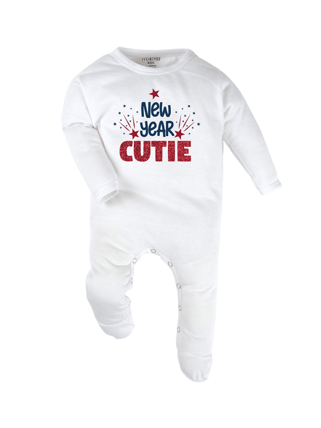 

FFLIRTYGO Infants Printed Pure Cotton Sleepsuit, White
