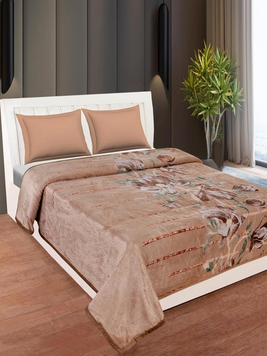 

Sarla Blankets And Beyond Brown & Green Floral AC Room 300 GSM Single Bed Blanket