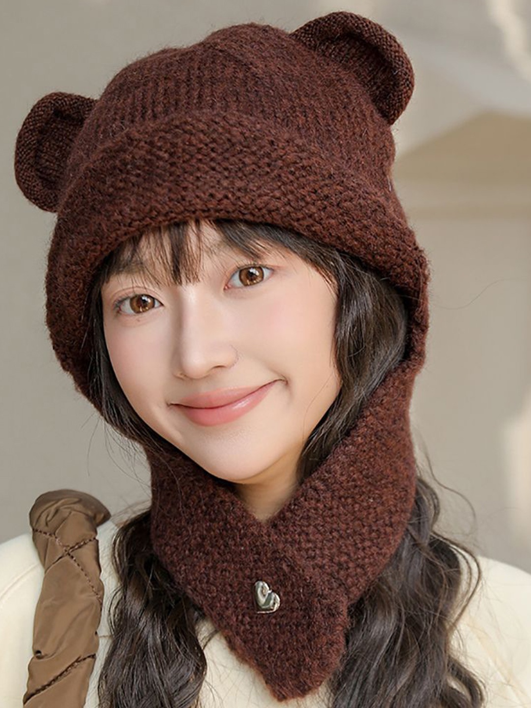 

StyleCast x Revolte Women Self Design Beanie, Coffee brown