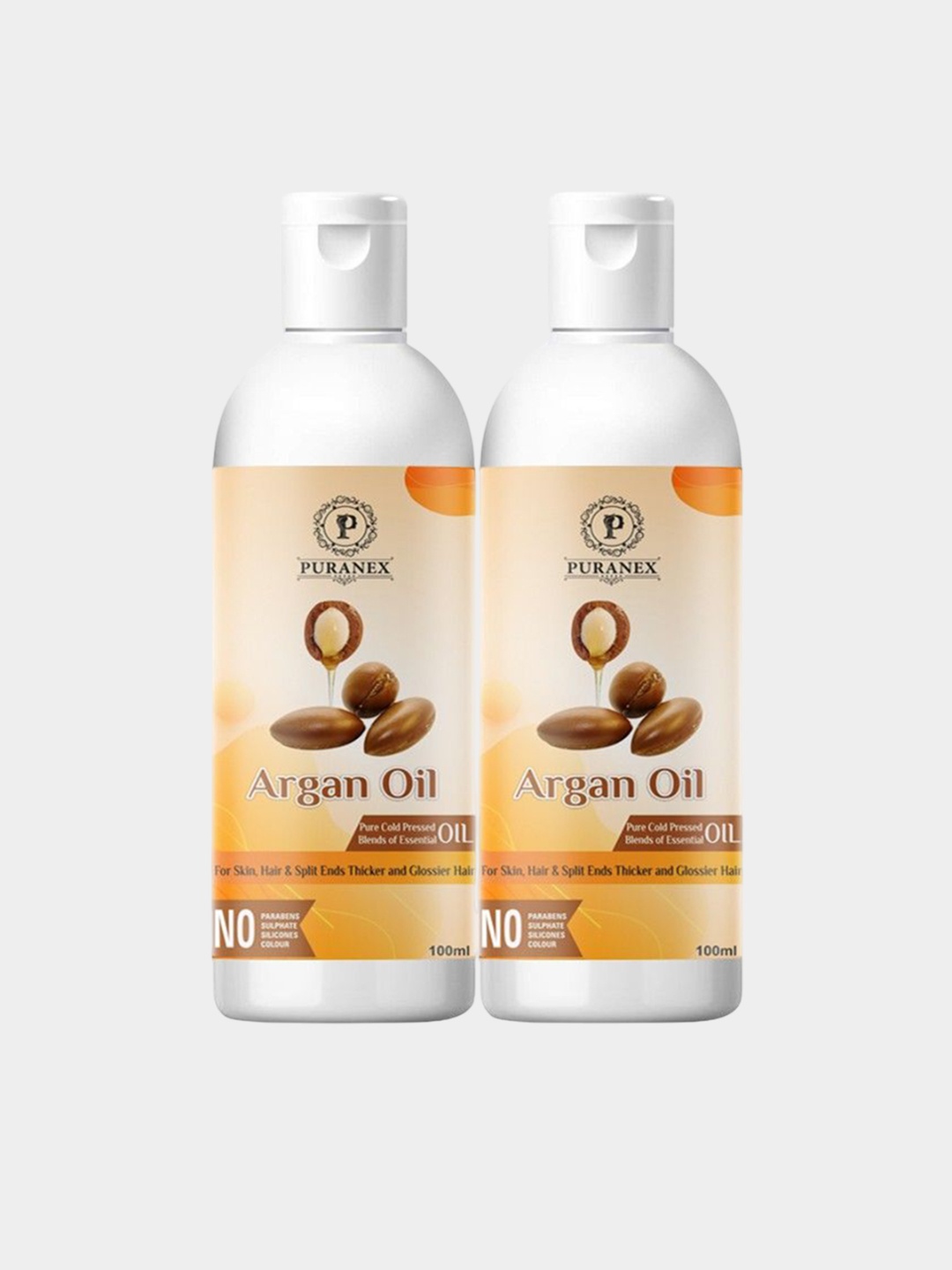 

Puranex Set Of 2 100% Pure & Natural Cold Pressed Argan Oil For Skin & Hair -100ml Each, Transparent