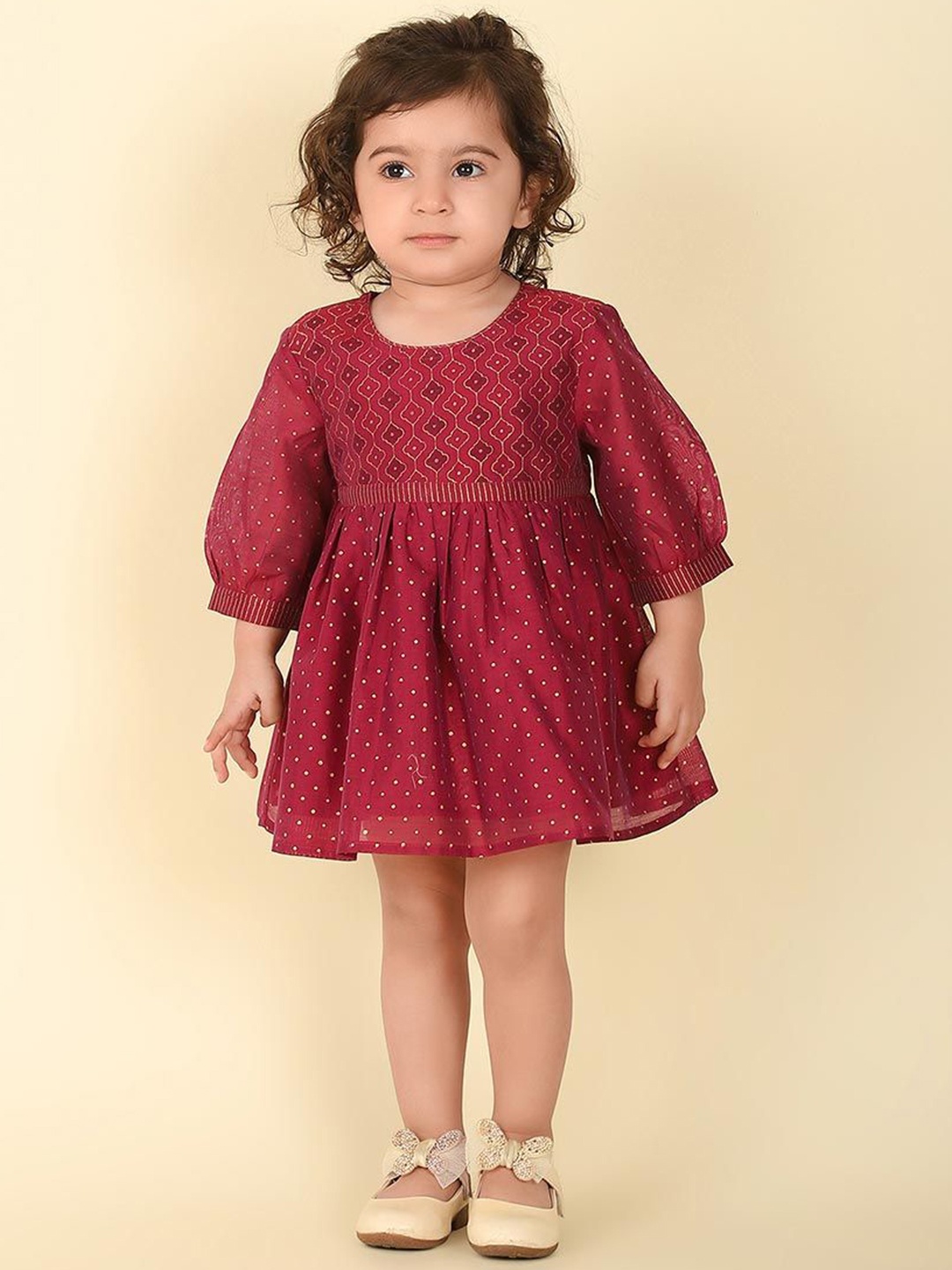 

Fabindia Girls Ethnic Motifs Print Fit & Flare Dress, Purple