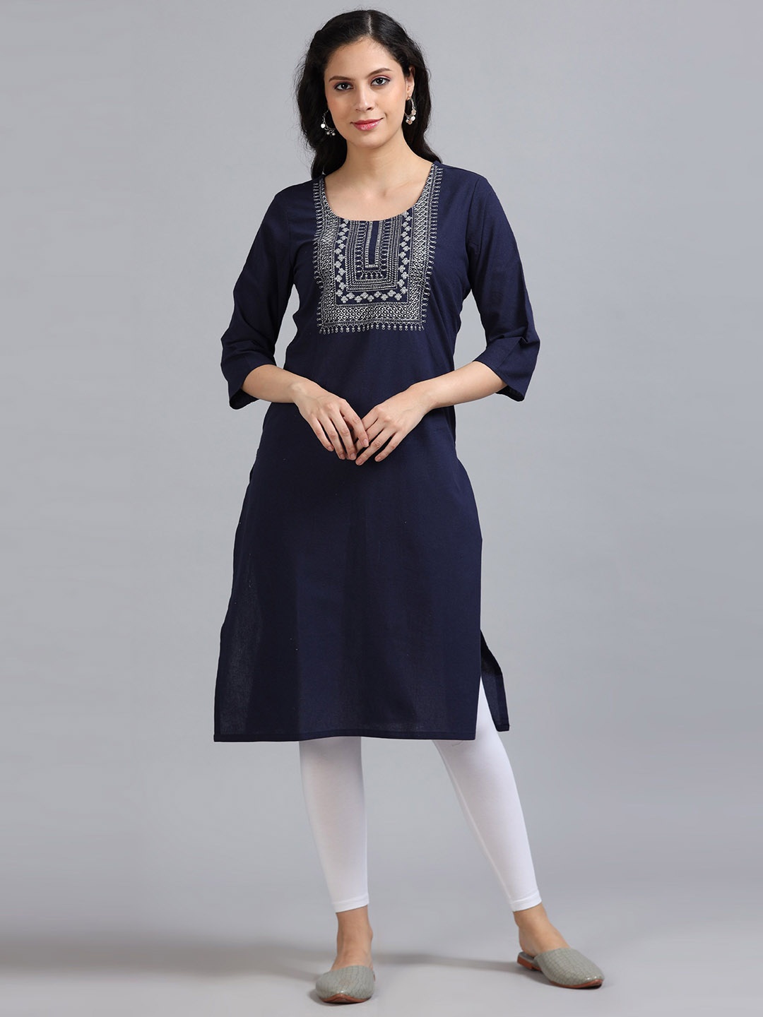 

Marcia Women Printed Thread Work Kurta, Navy blue