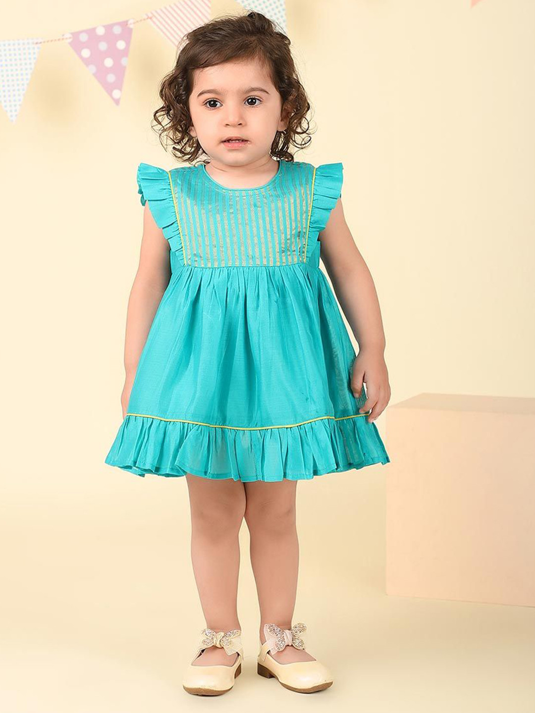 

Fabindia Girls Cotton Round Neck Fit & Flare Dress, Blue