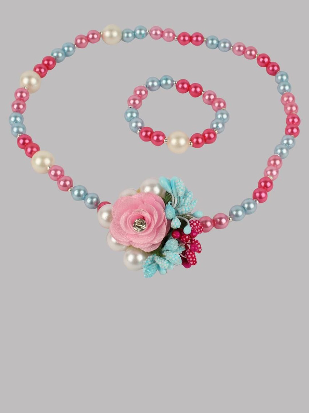 

Daizy Girls Floral Pearls Beaded Necklace With Bracelet Jewellery Set, Gold