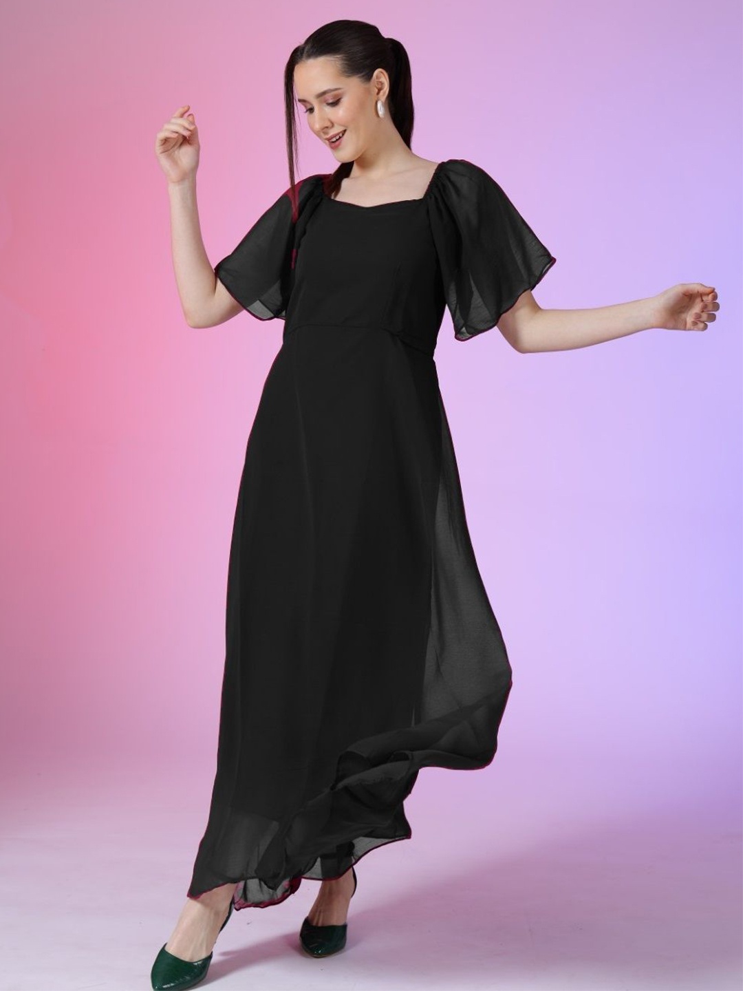 

Raiyani Enterprise Women Flared Sleeves Fit & Flare Maxi Dress, Black