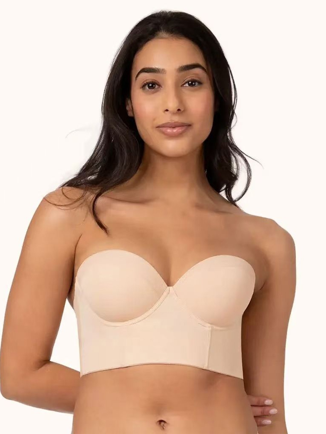 

PLUMBURY Medium Coverage Underwired Lightly Padded Bandeau Strapless Bra, Beige