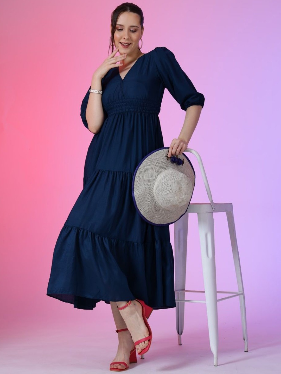 

Raiyani Enterprise V-Neck Fit & Flare Midi Dress, Blue