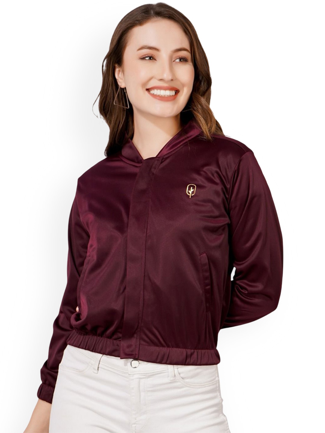 

BLUEFICUS Women Floral Outdoor Bomber with Embroidered Jacket, Maroon