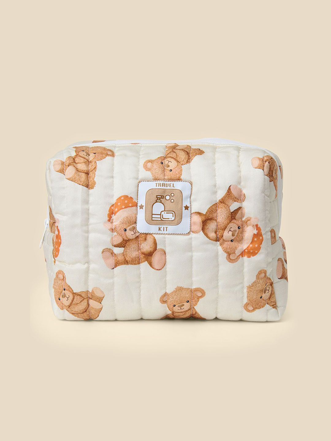 

Fancy Fluff White & Beige Cuddle Bear Printed Travel Pouch