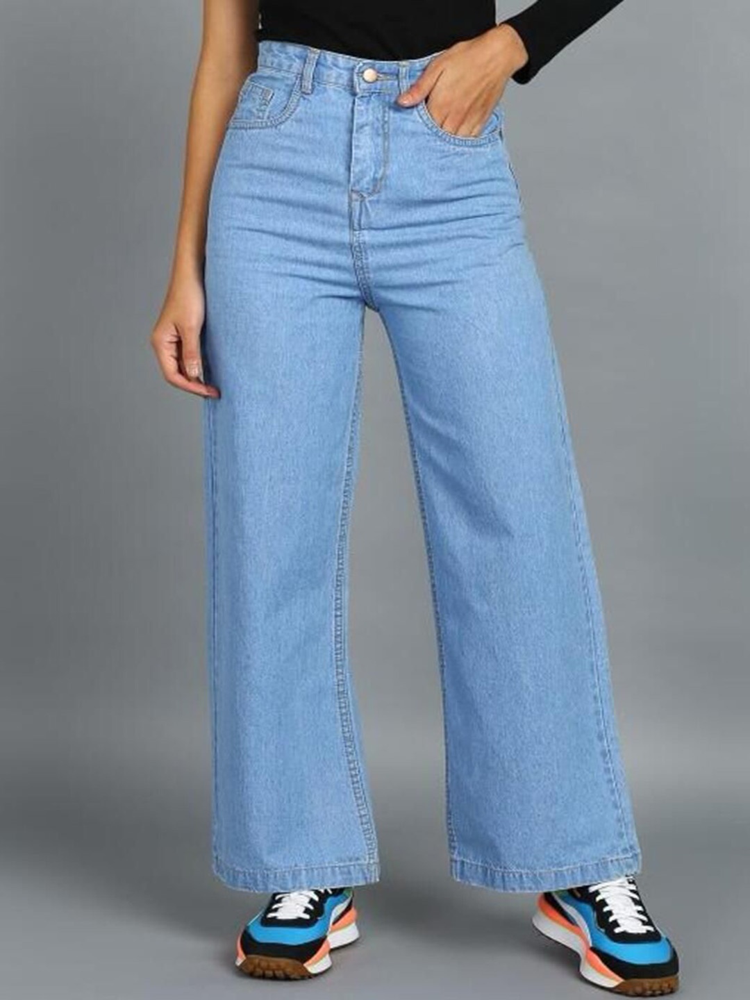 

Perfect Outlet Women Coton Wide Leg High-Rise Stretchable Jeans, Blue