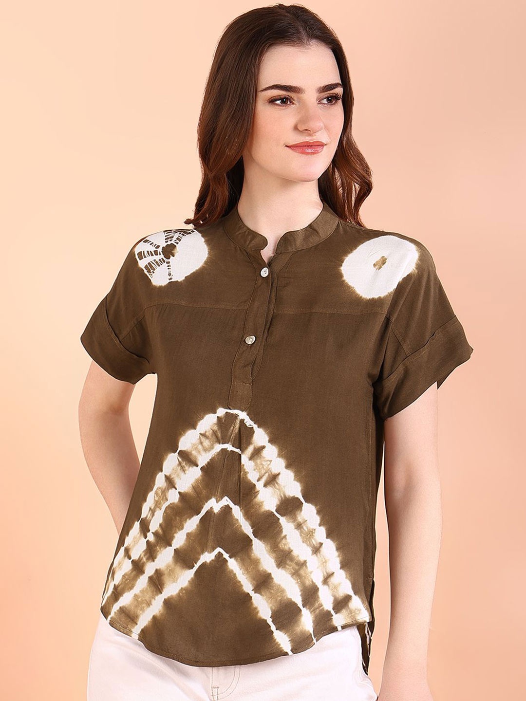 

Maaesa Women Tie and Dye Dyed Regular Top, Brown