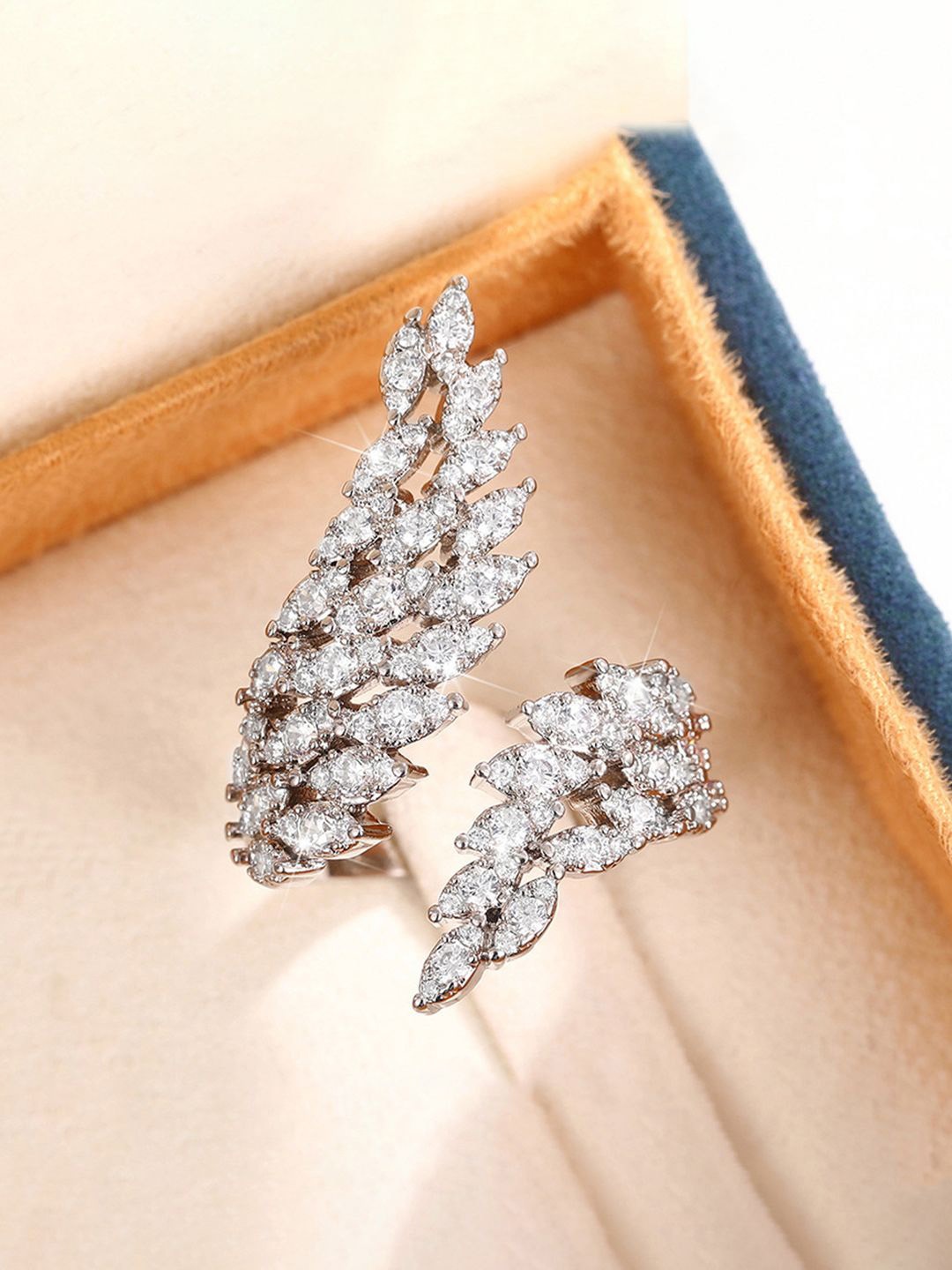 

Jewels Galaxy Silver-Plated American Diamond Stone Studded Adjustable Finger Ring