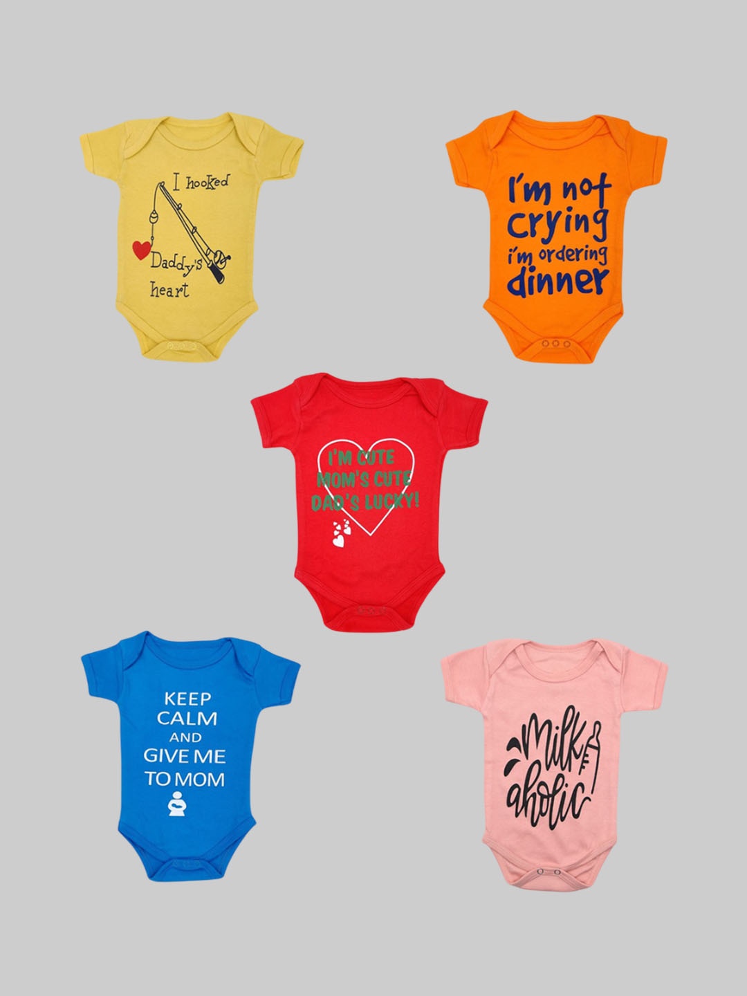 

BAESD Kids Pack Of 5 Printed Pure Cotton Romper, Red