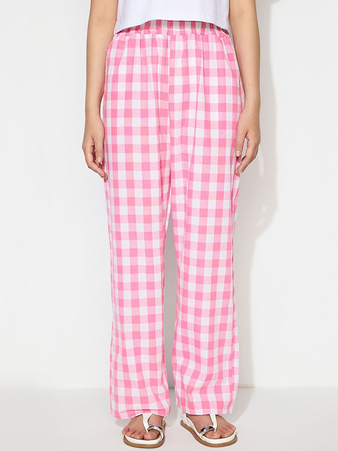 

StyleCast Women Relaxed Checked Cotton Trousers, Pink
