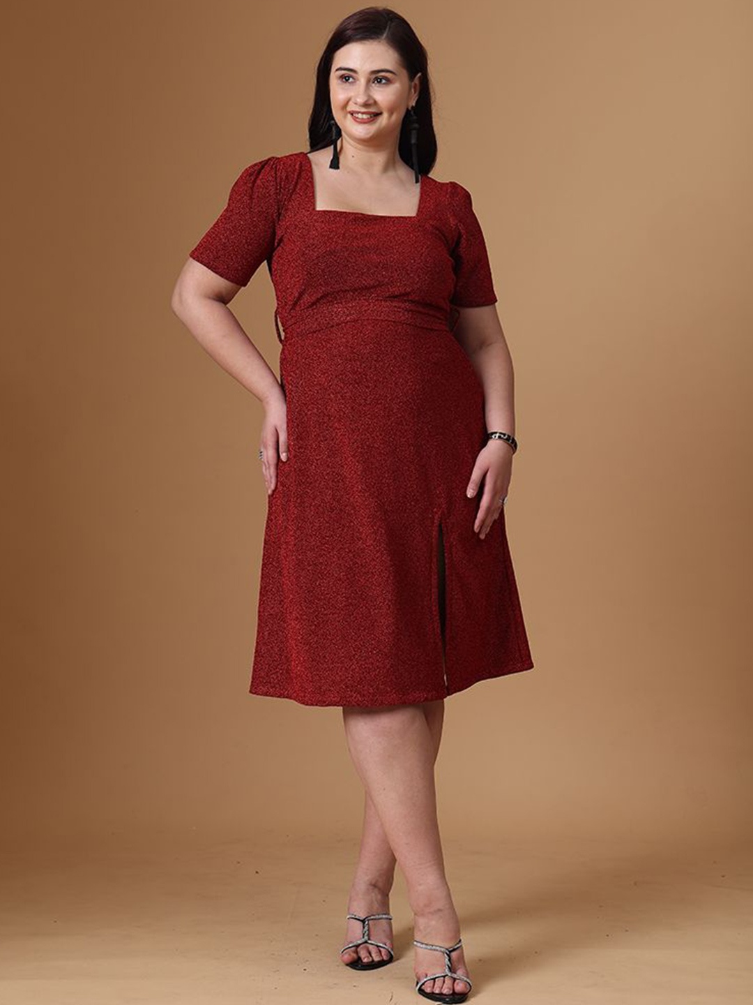 

Curvy Lane Women A-Line Midi Dress, Red