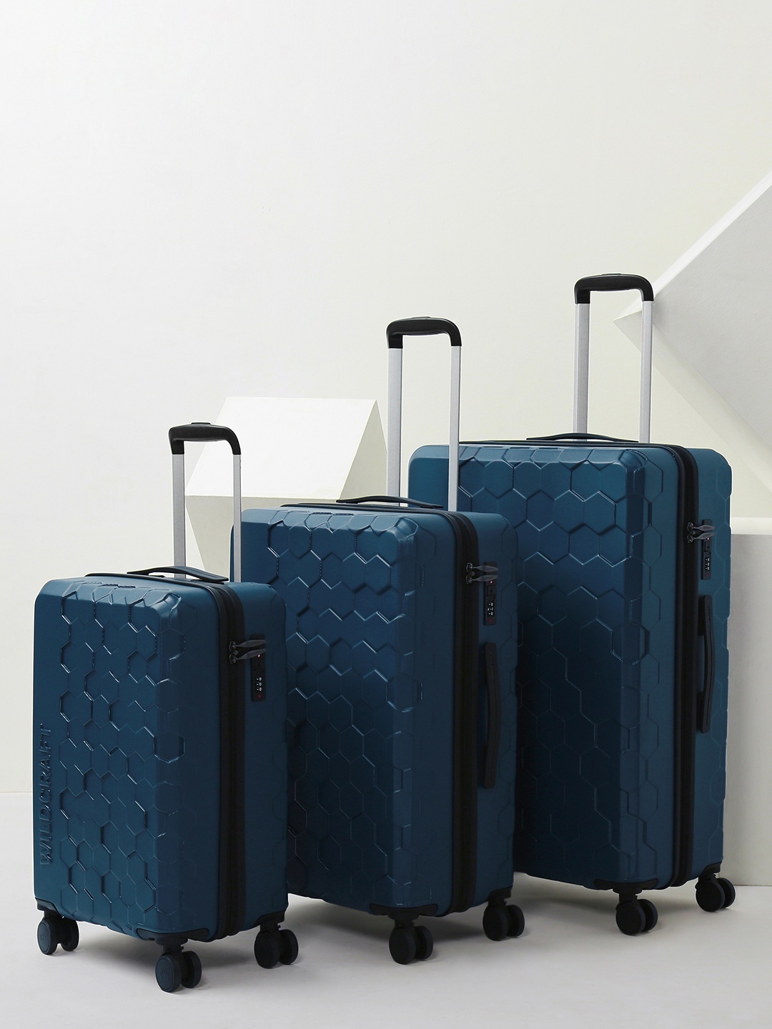 

Wildcraft Set of 3 Pyxis Trolley Suitcases - Cabin, Medium & Large, Navy blue