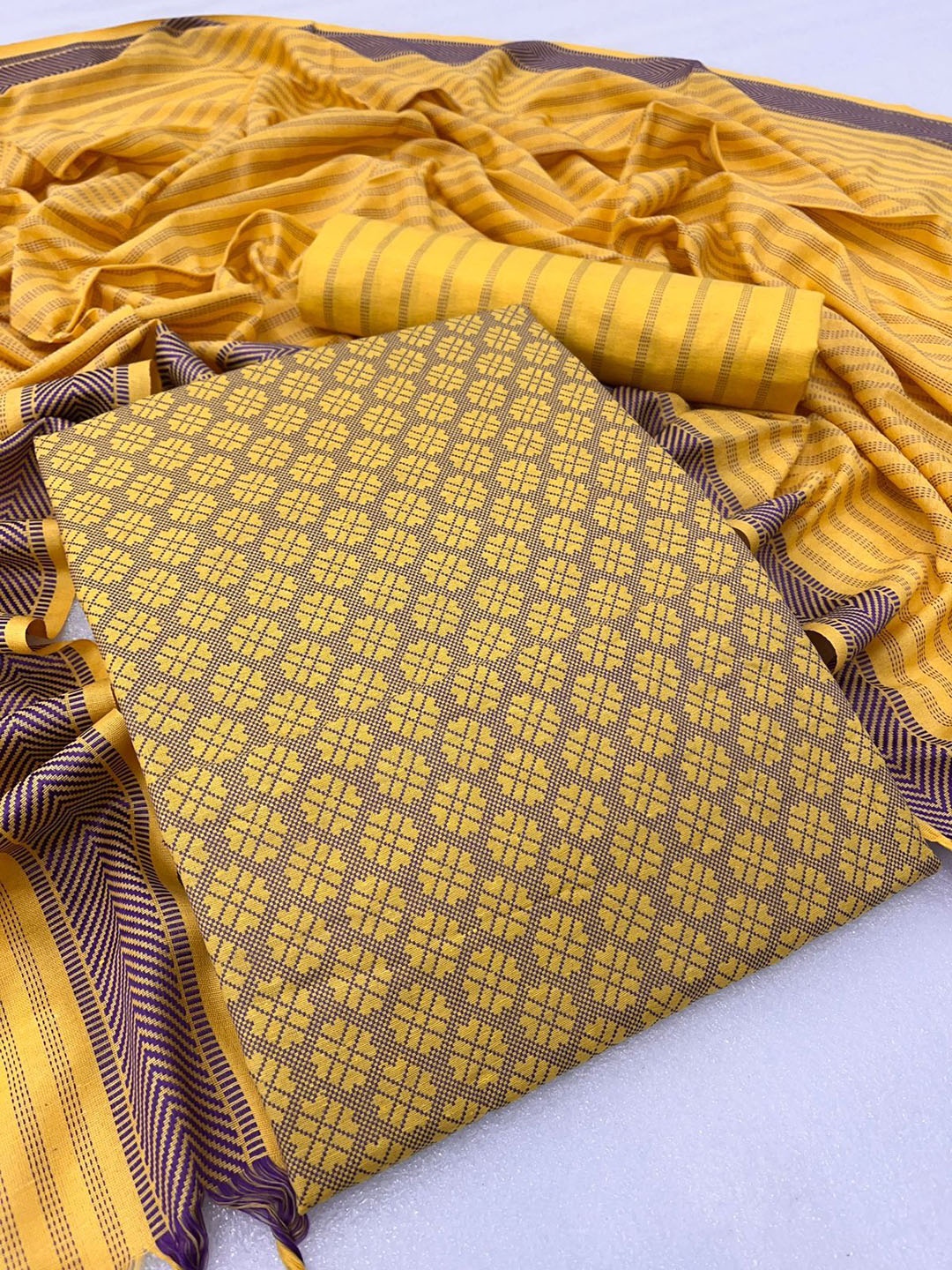 

Suha Unstitched Dress Material, Yellow