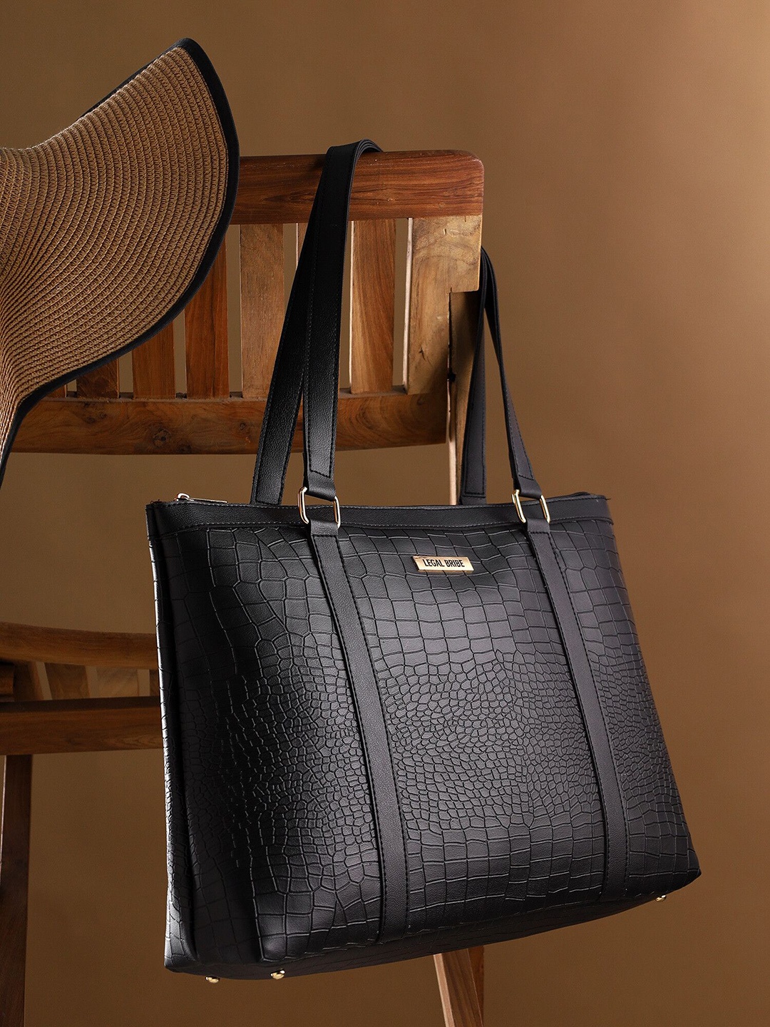 

LEGAL BRIBE PU Oversized Structured Tote Bag, Black