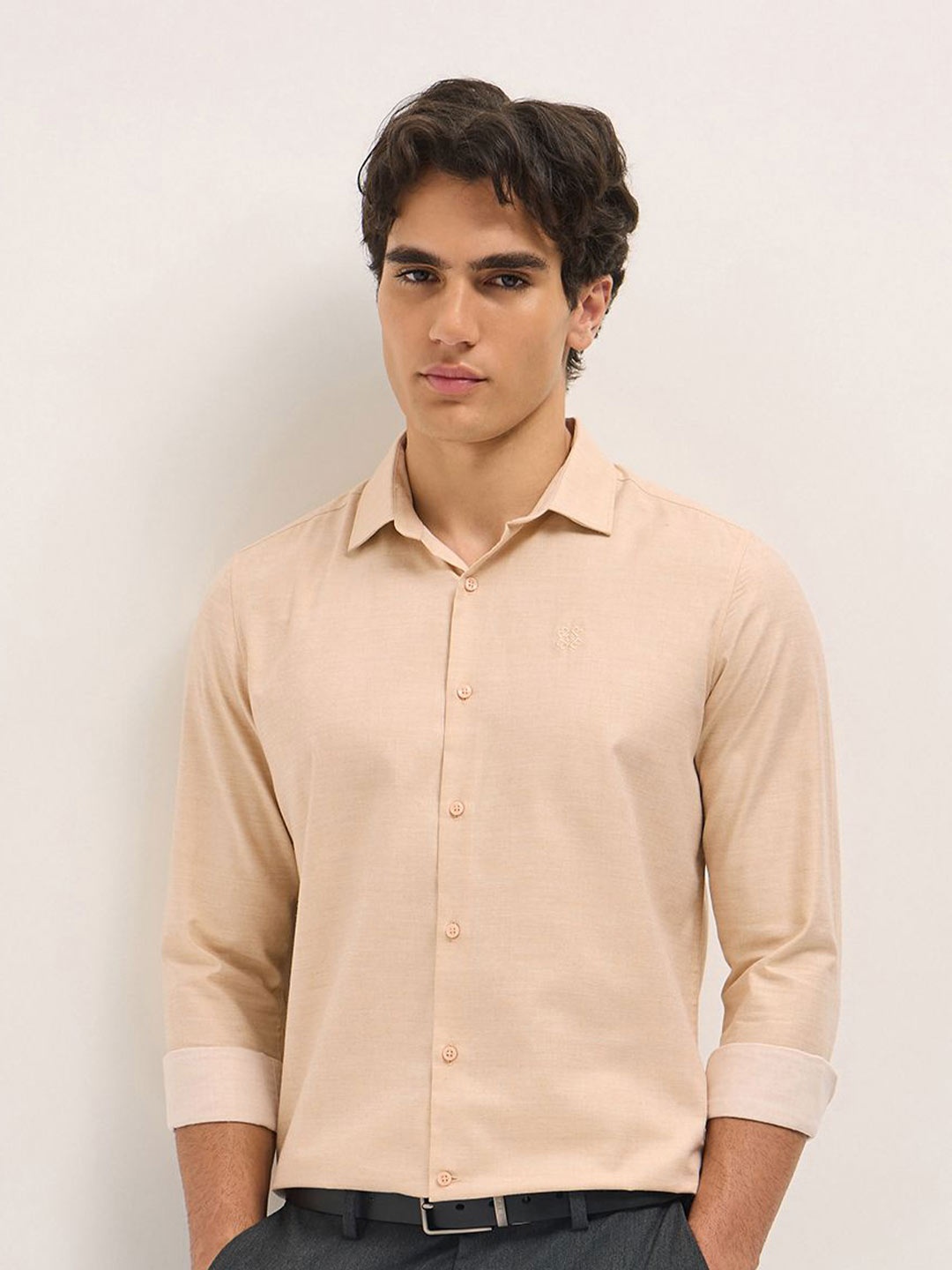 

THE BEAR HOUSE Men Tailored Fit Opaque Formal Shirt, Beige