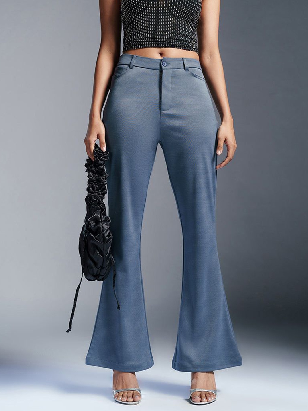 

FREAKINS Women High-Rise Bootcut Korean Trouser, Blue