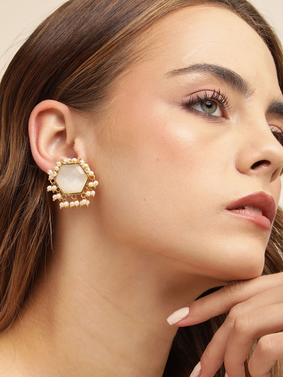 

Anouk Gold Plated Beaded Geometric Drop Earrings, Off white