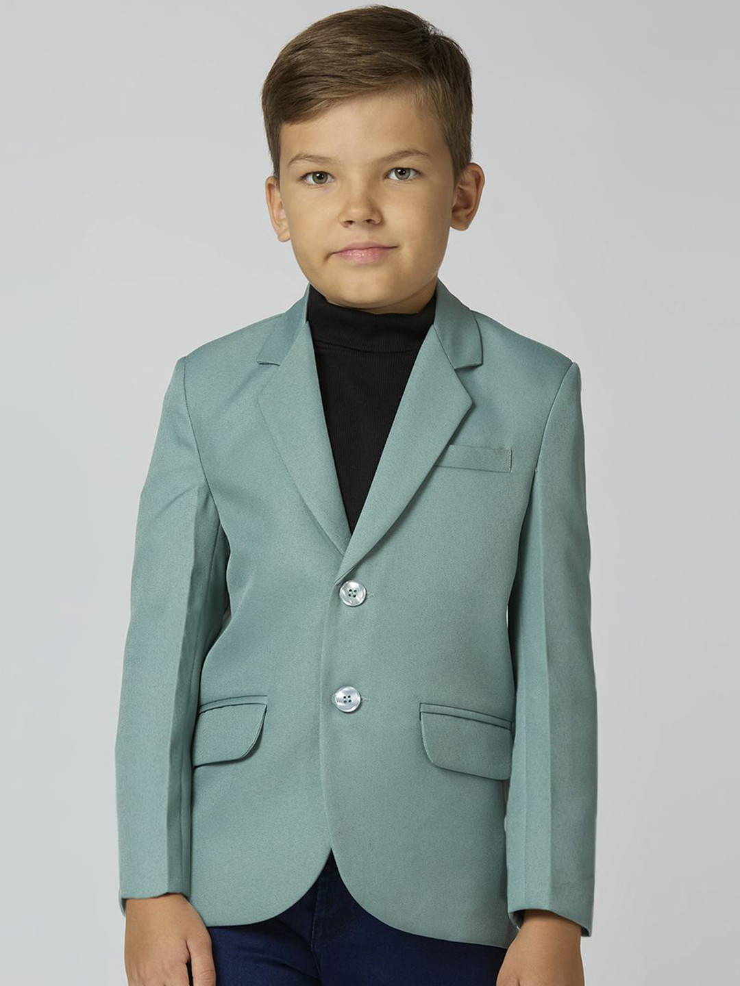 

YK Boys Slim Fit Long Sleeve Single Breasted Elegance Blazer, Sea green