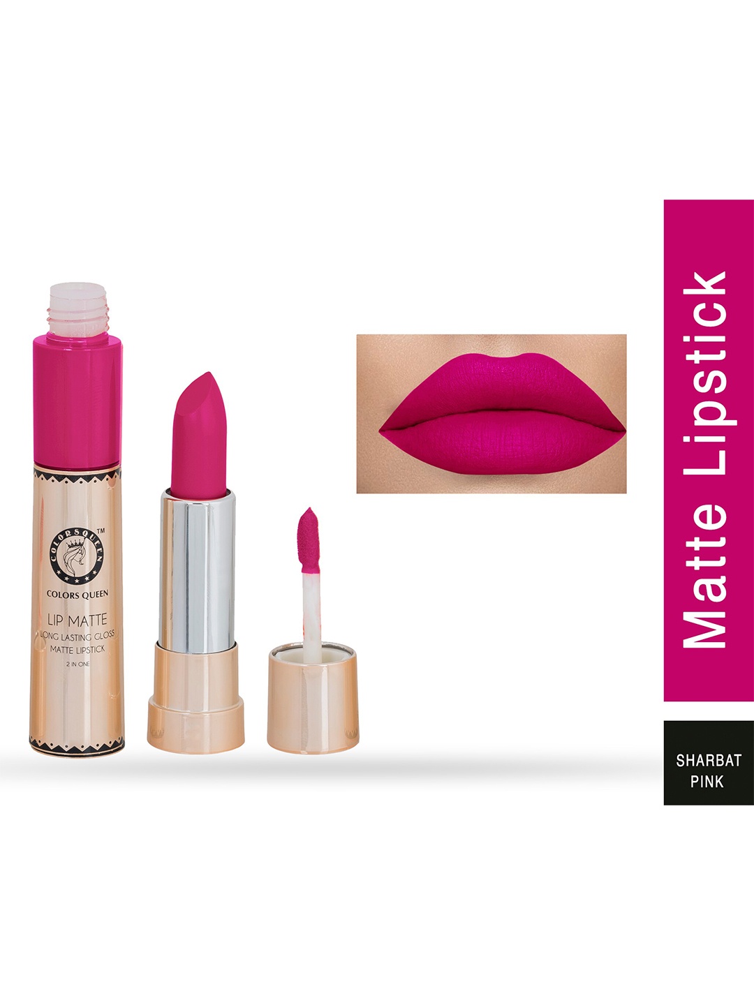 

Colors Queen Lip Matte Long Lasting Gloss 2 in 1 Lipstick 8 g - Sharbati Pink